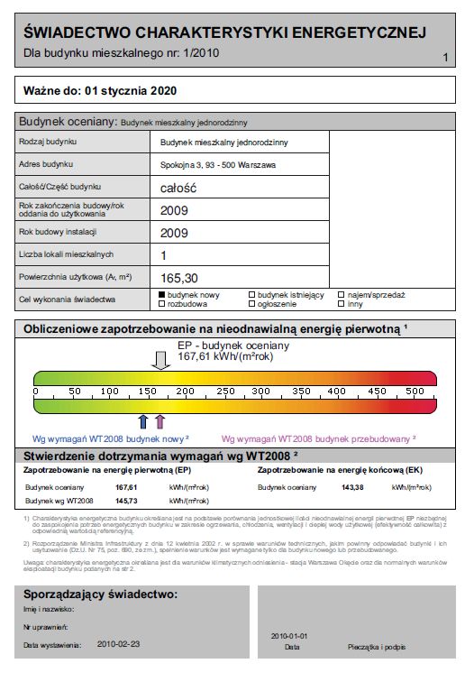 świadectwo energetyczne pierwsza strona wzór dokumentu paszportu energetycznego